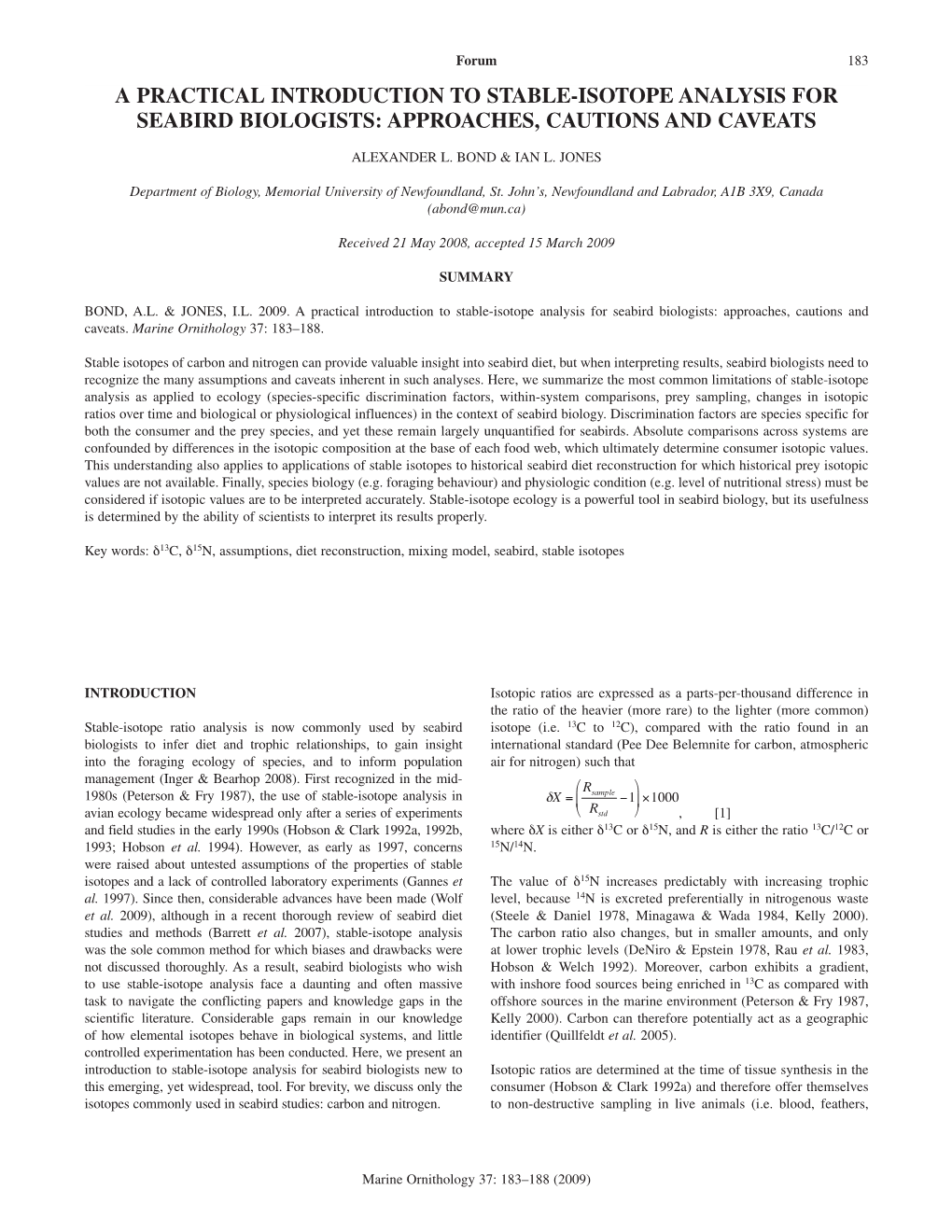 A Practical Introduction to Stable-Isotope Analysis for Seabird Biologists: Approaches, Cautions and Caveats