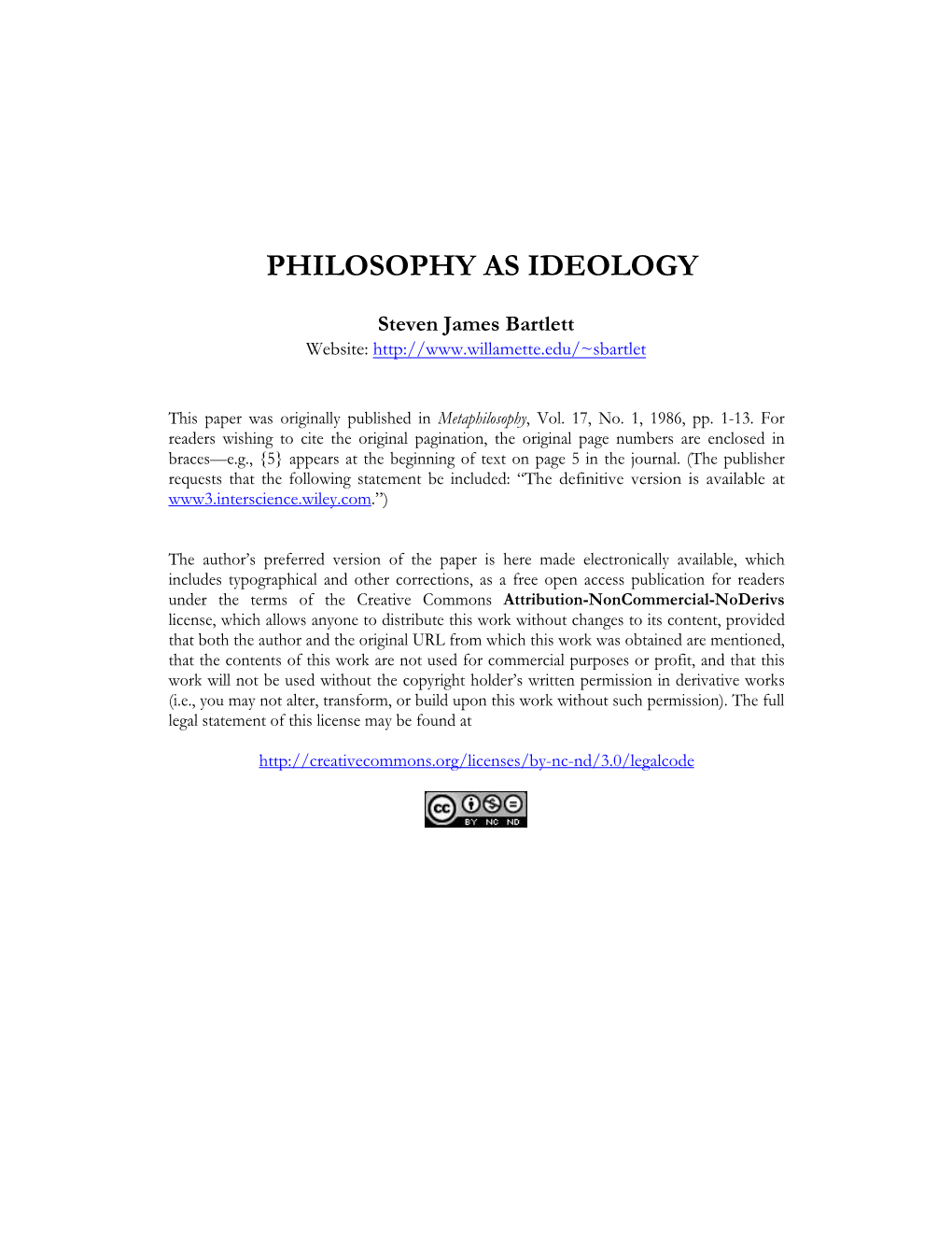 Philosophy As Ideology