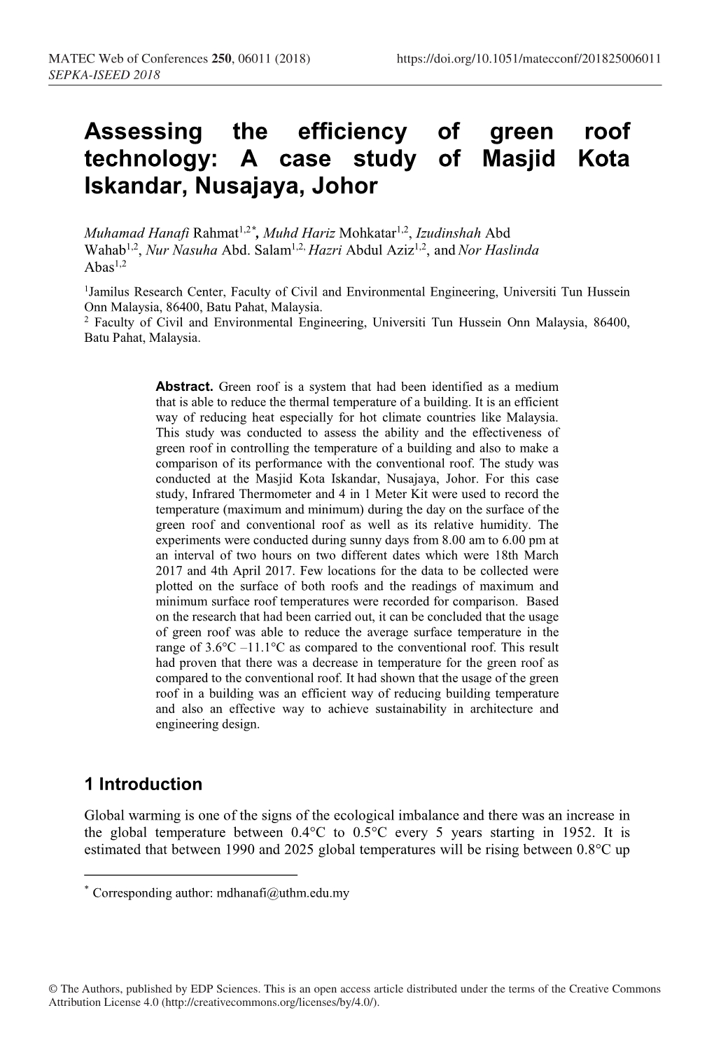 A Case Study of Masjid Kota Iskandar, Nusajaya, Johor