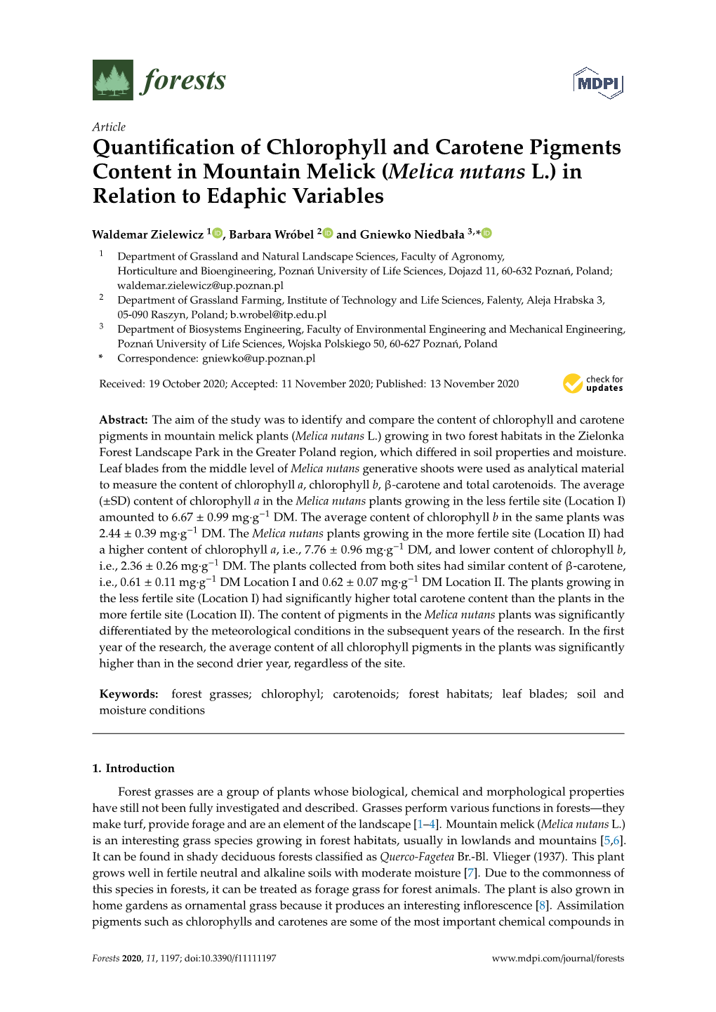 Quantification of Chlorophyll and Carotene Pigments Content