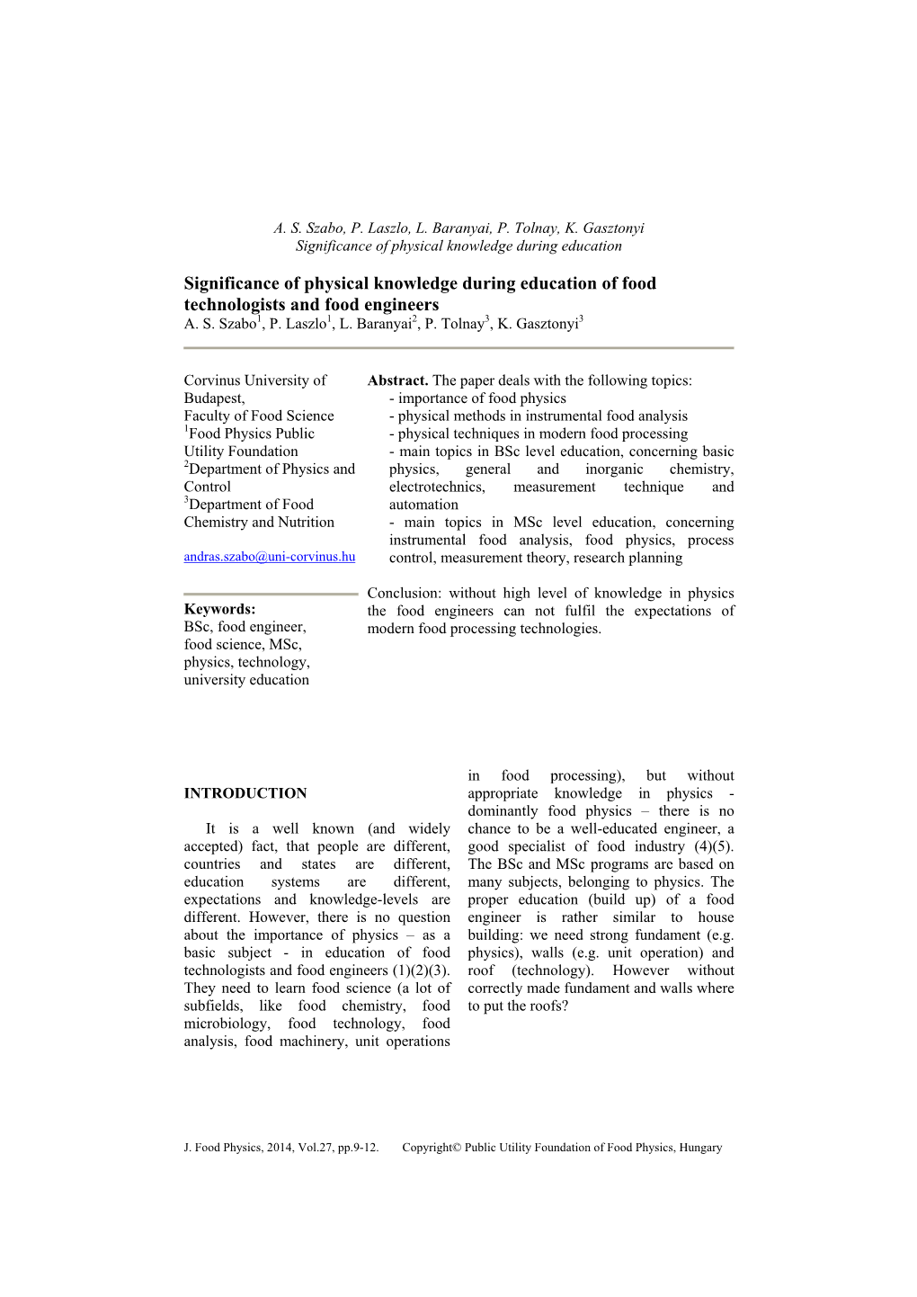 Journal of Food Physics Vol. 27. (2014.)