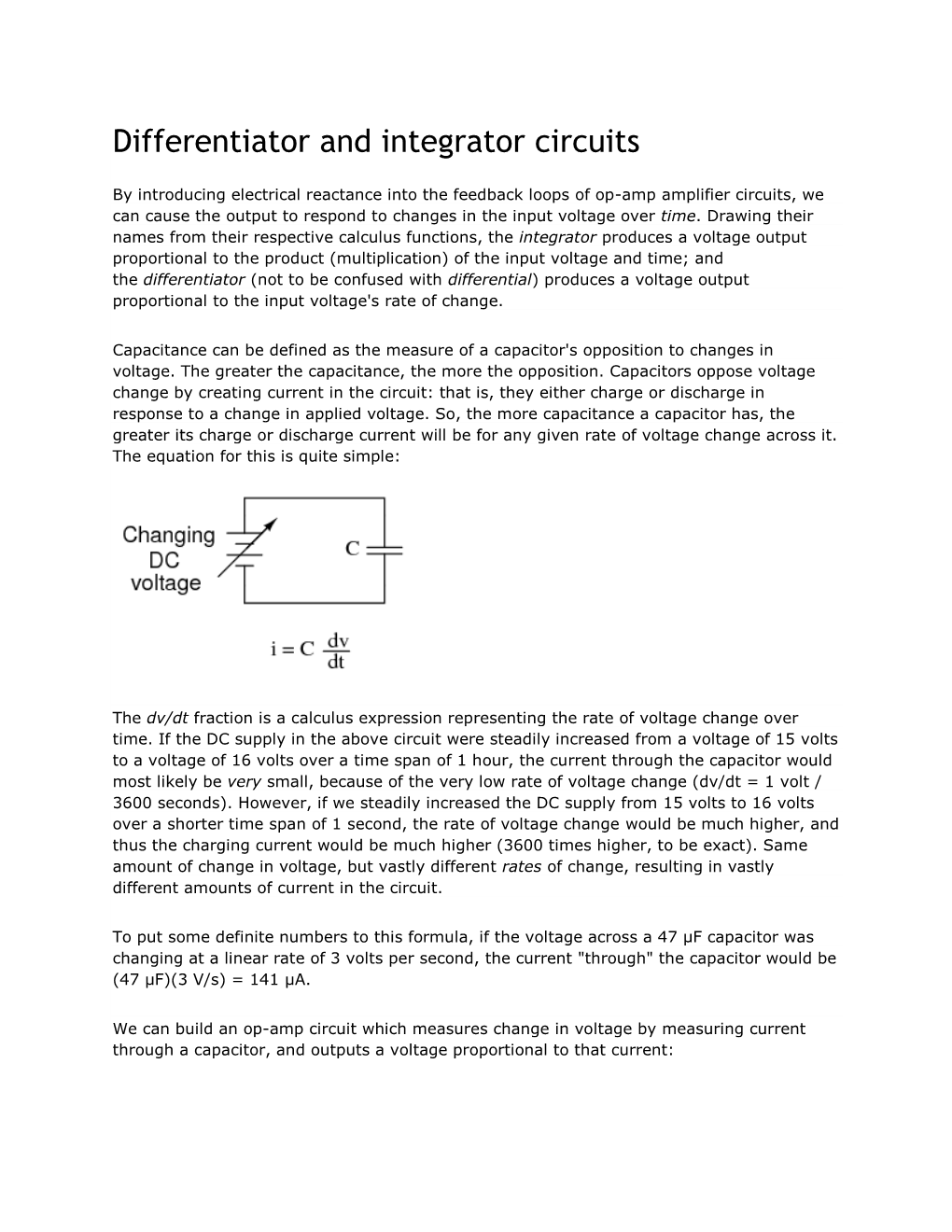 Differentiator and Integrator Circuits