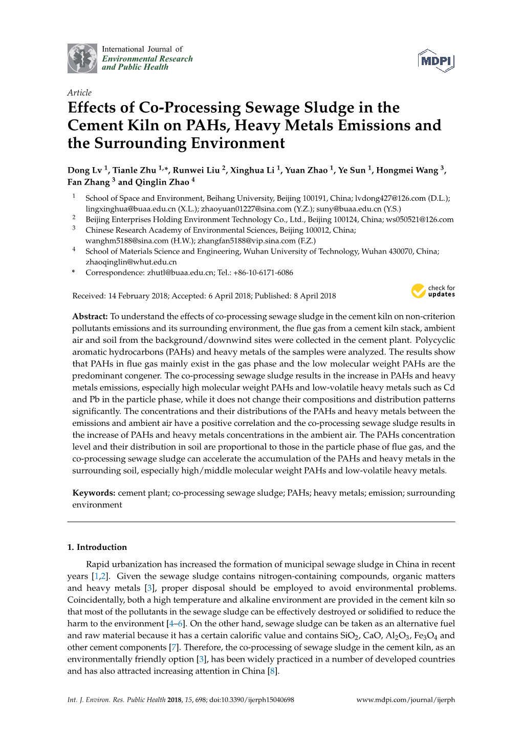 Effects of Co-Processing Sewage Sludge in the Cement Kiln on Pahs, Heavy Metals Emissions and the Surrounding Environment