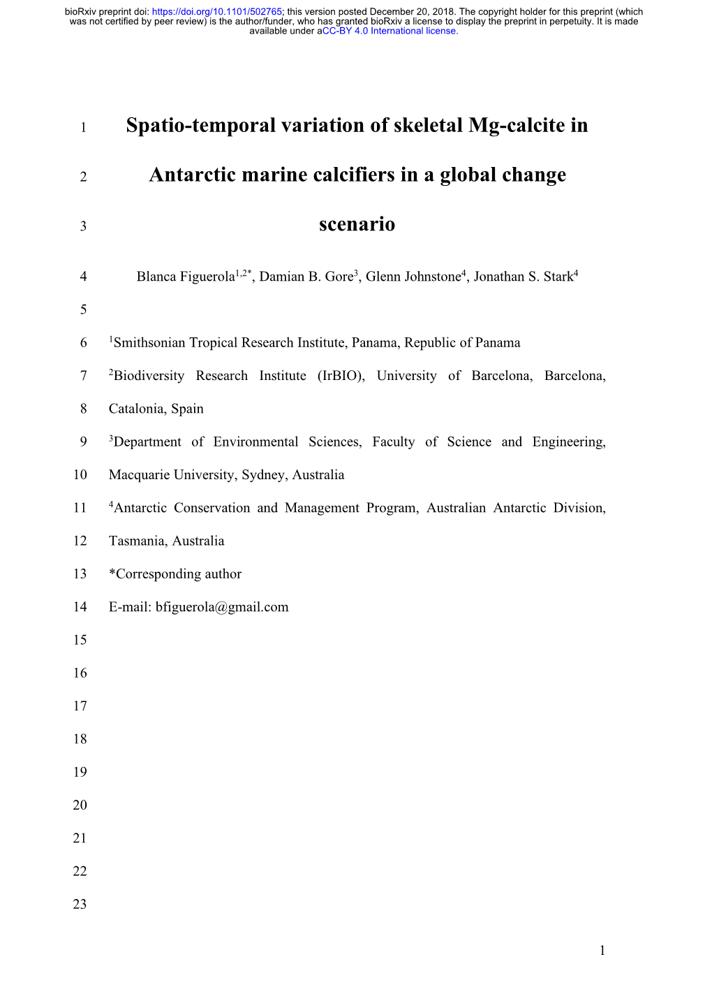 Spatio-Temporal Variation of Skeletal Mg-Calcite in Antarctic