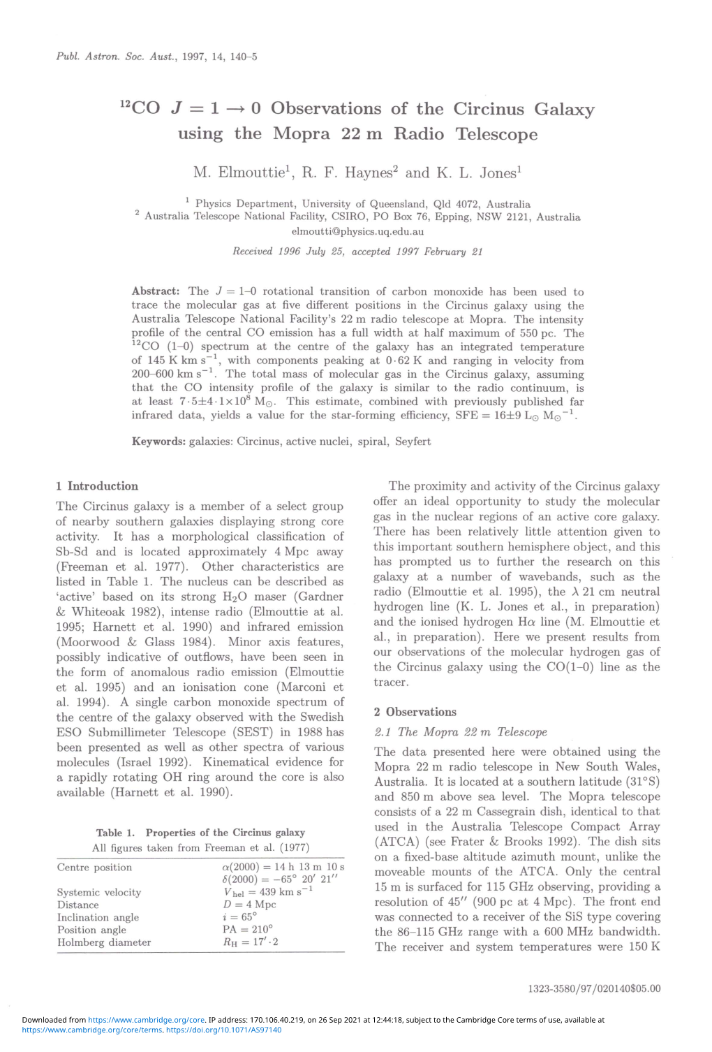 0 Observations of the Circinus Galaxy Using the Mopra 22 Ill Radio Telescope