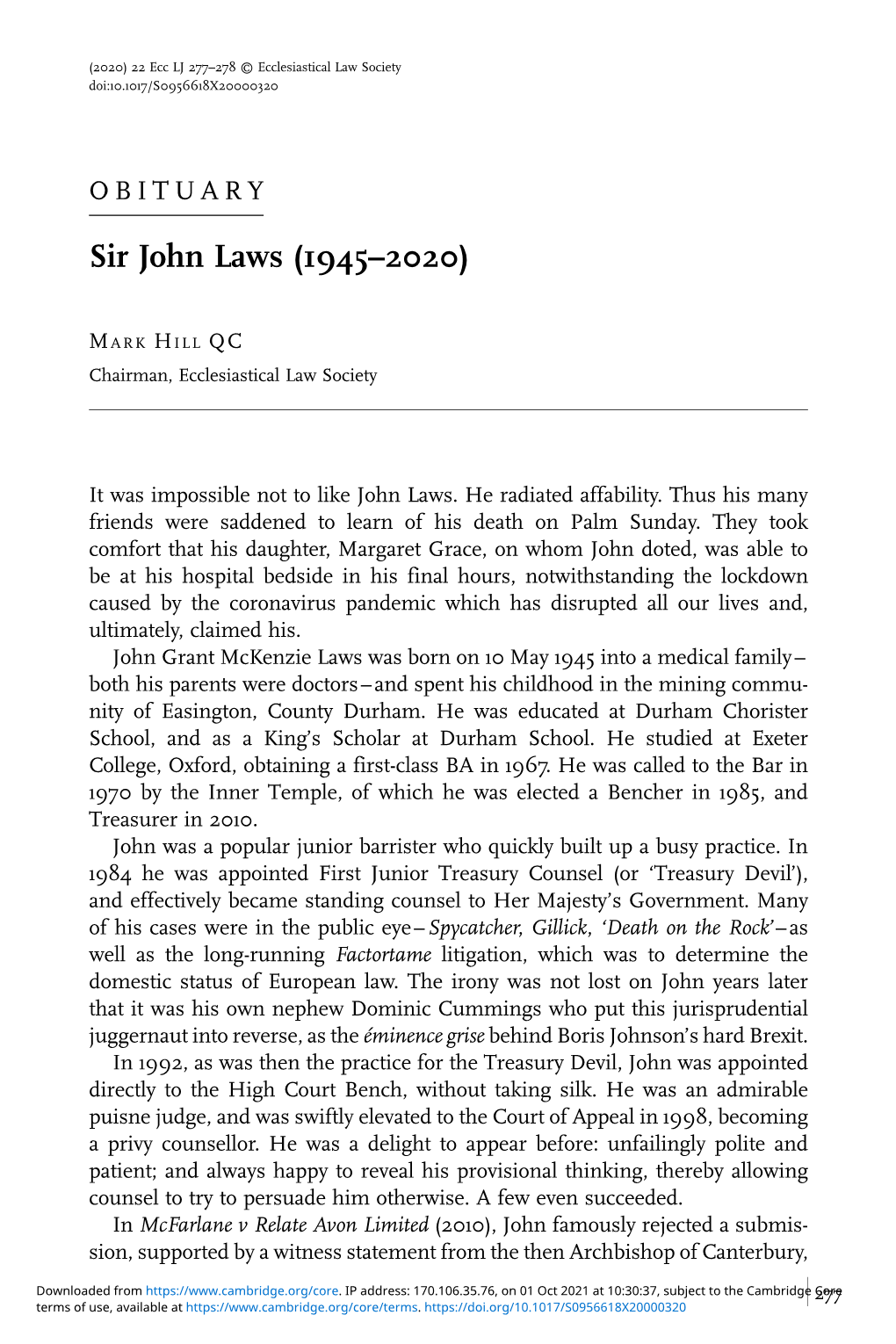 Sir John Laws (1945–2020)