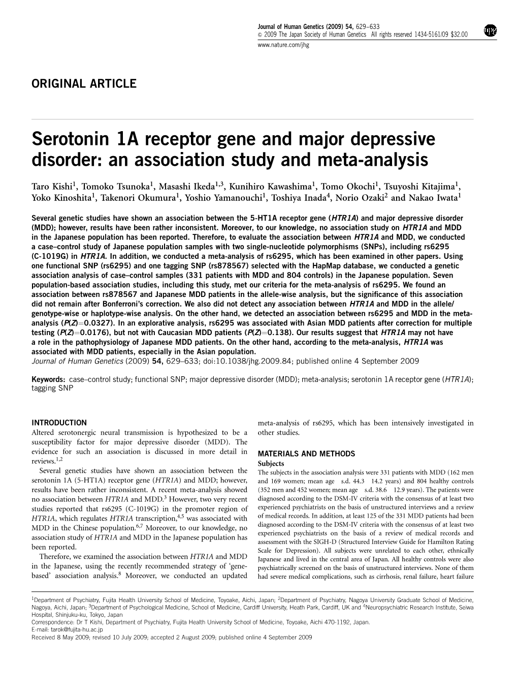 Serotonin 1A Receptor Gene and Major Depressive Disorder: an Association Study and Meta-Analysis