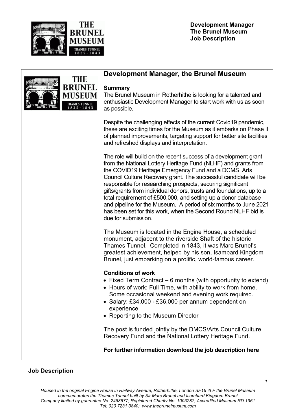 Development Manager, the Brunel Museum