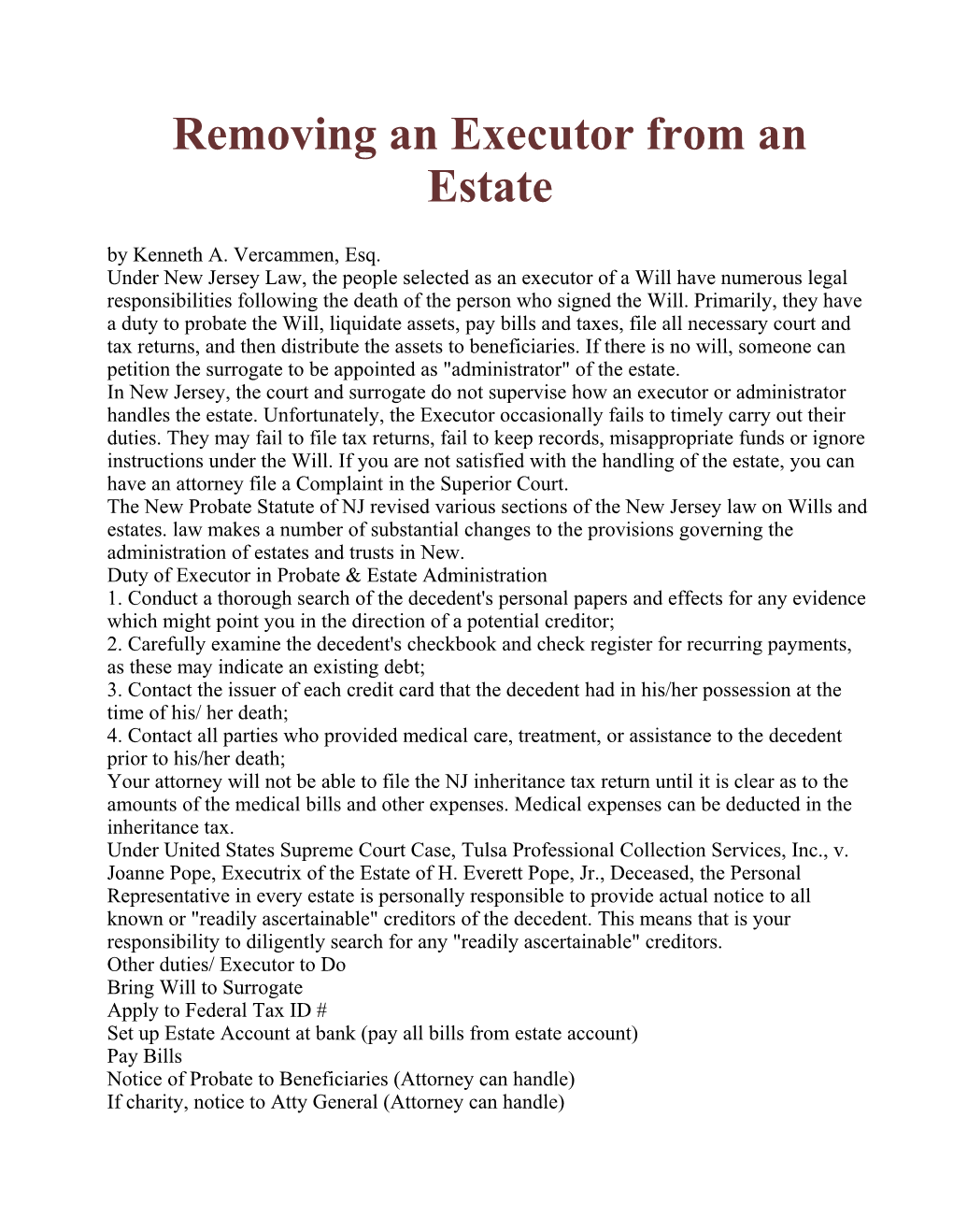 Removing an Executor of an Estate