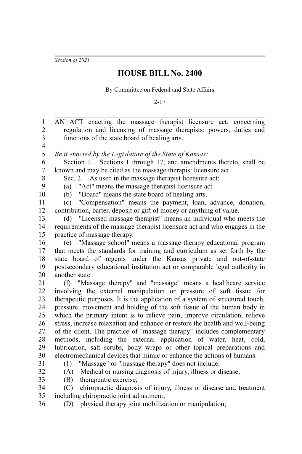 HOUSE BILL No. 2400