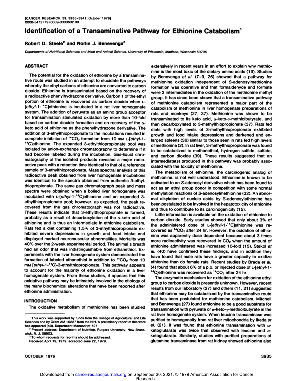 Identification of a Transaminative Pathway for Ethionine Catabolism1