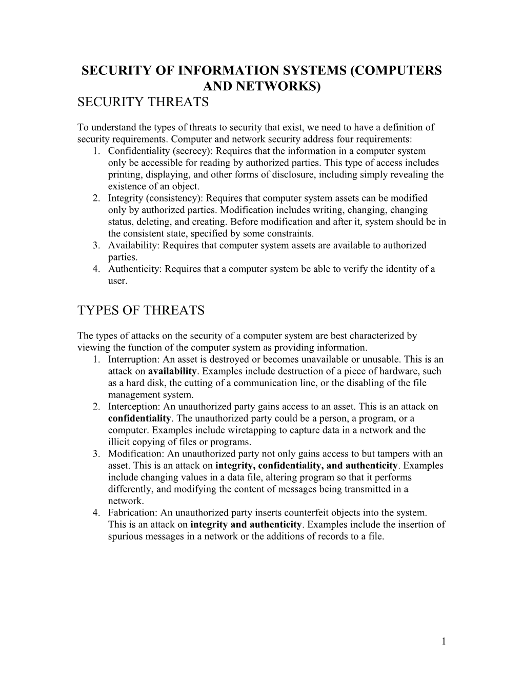 Security of Information Systems (Computers and Networks) s1