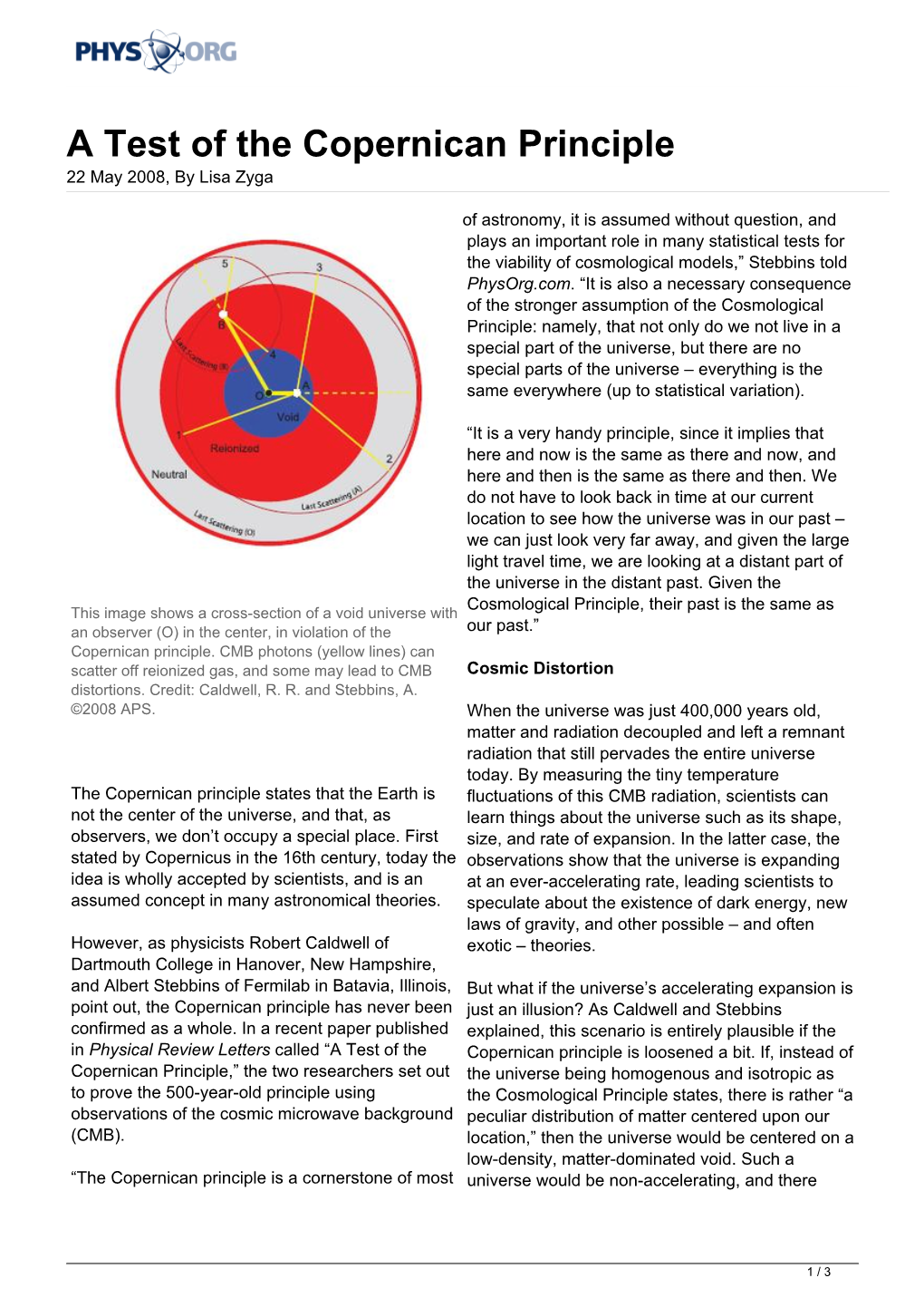 A Test of the Copernican Principle 22 May 2008, by Lisa Zyga