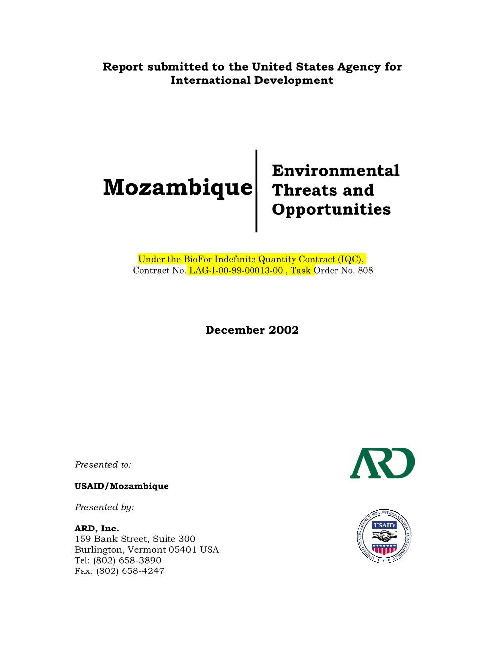 Mozambique Environmental Threats and Opportunities Report 2002