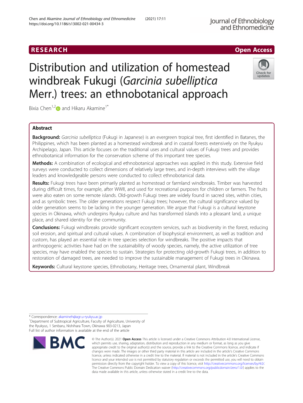 (Garcinia Subelliptica Merr.) Trees: an Ethnobotanical Approach Bixia Chen1,2 and Hikaru Akamine1*