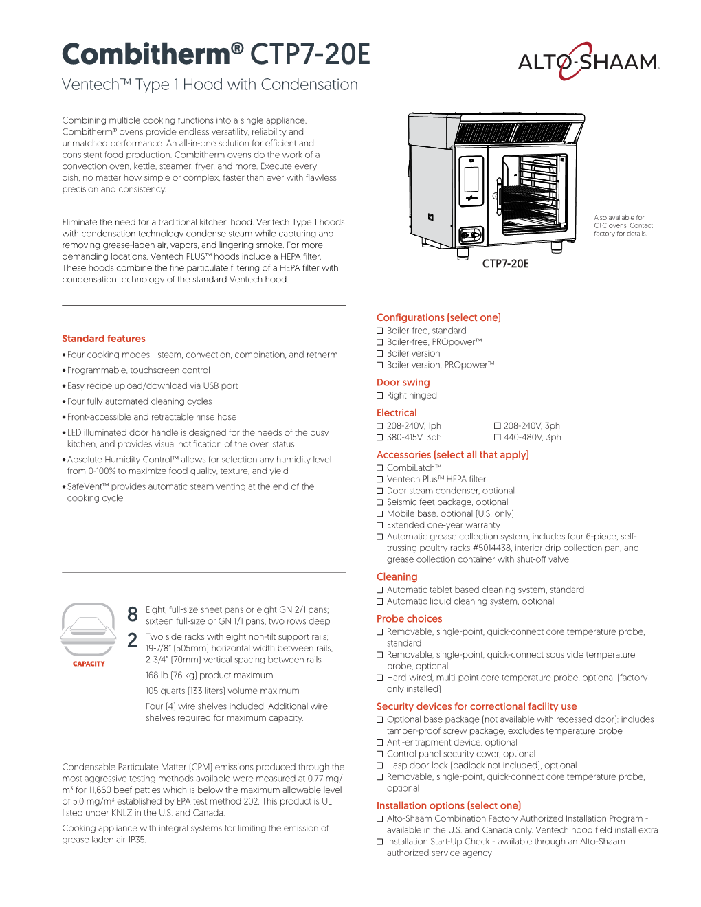 Combitherm® CTP7-20E Ventech™ Type 1 Hood with Condensation