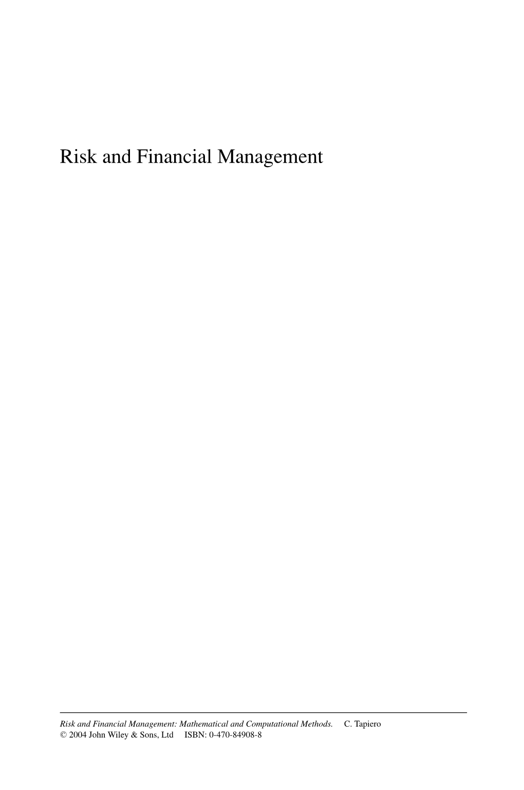 In: Risk and Financial Management