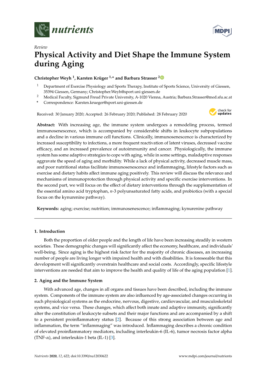 Physical Activity and Diet Shape the Immune System During Aging