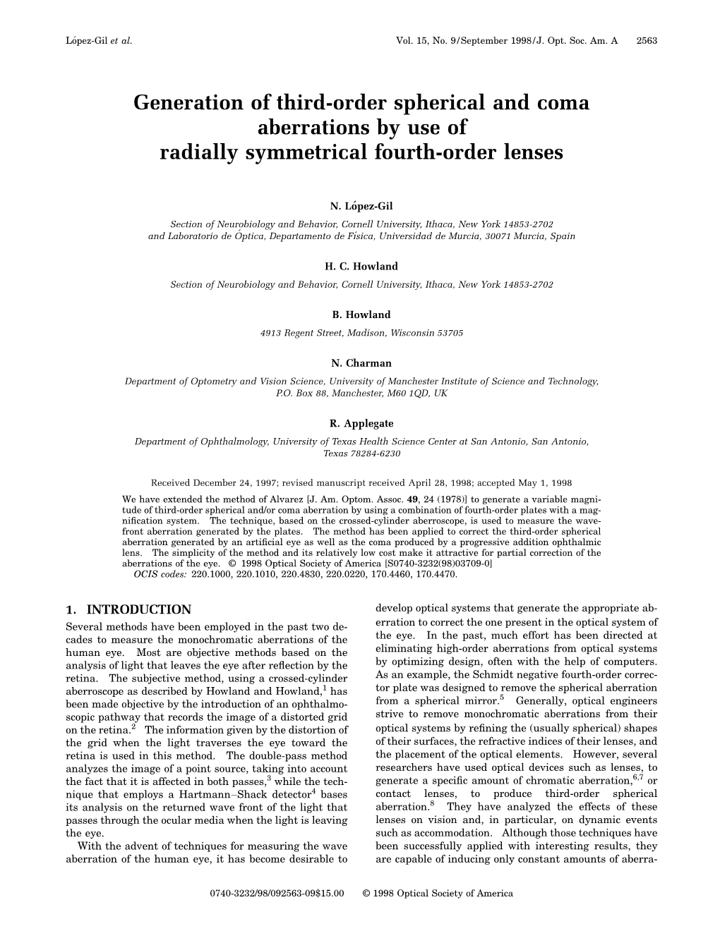 Generation of Third-Order Spherical and Coma Aberrations by Use of Radially Symmetrical Fourth-Order Lenses