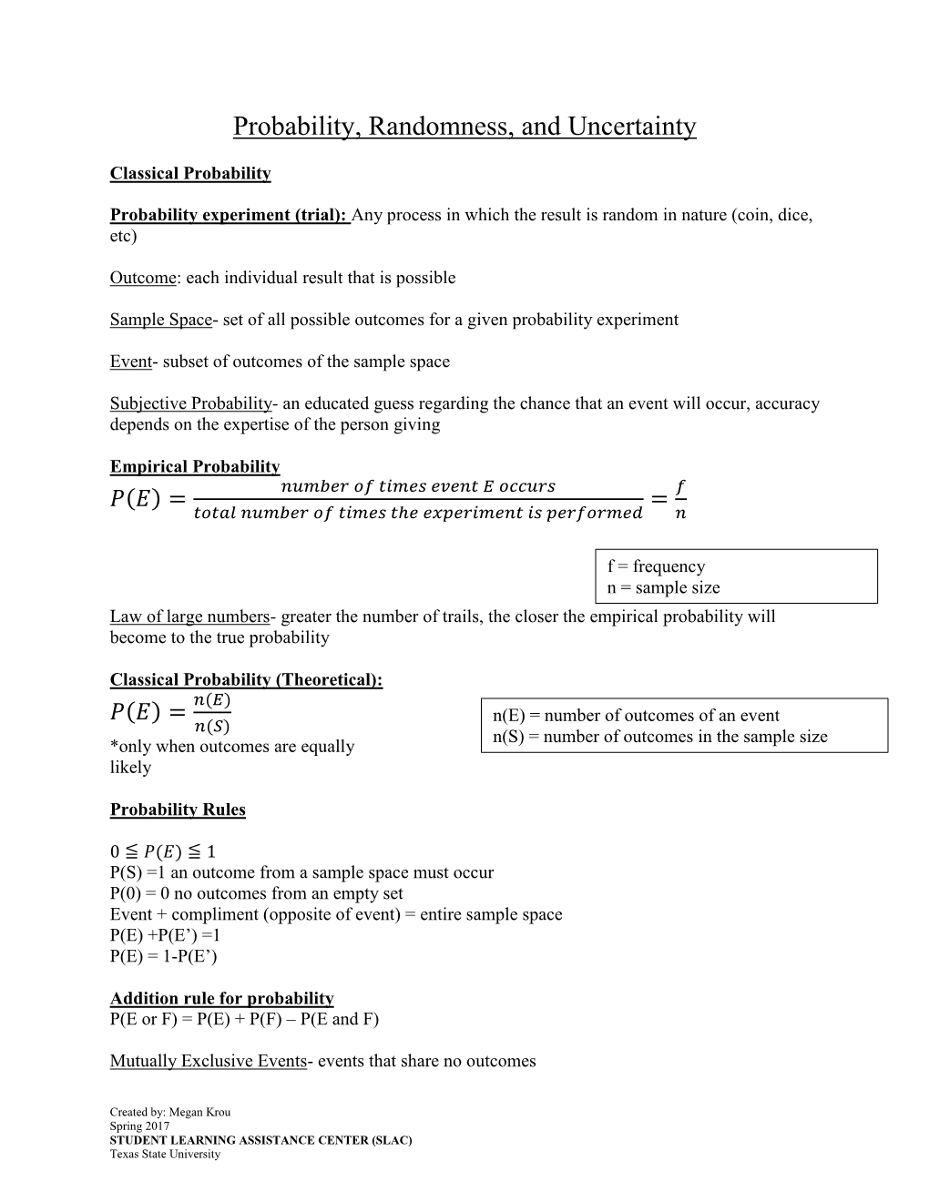 Probability, Randomness, and Uncertainty