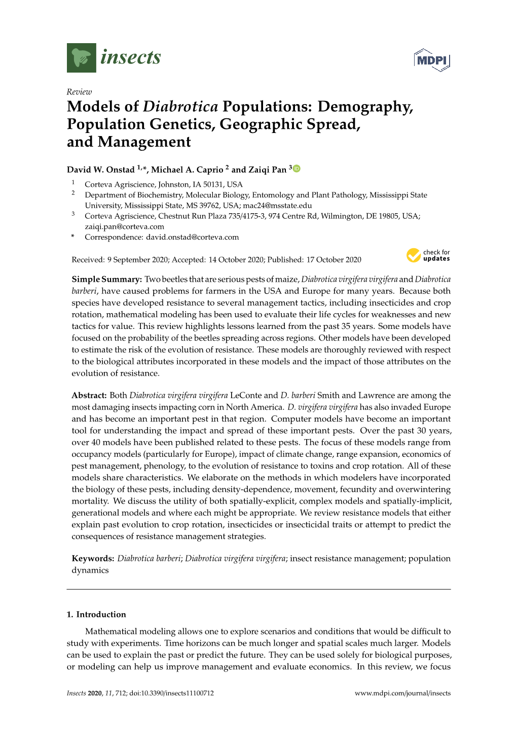 Models of Diabrotica Populations: Demography, Population Genetics, Geographic Spread, and Management