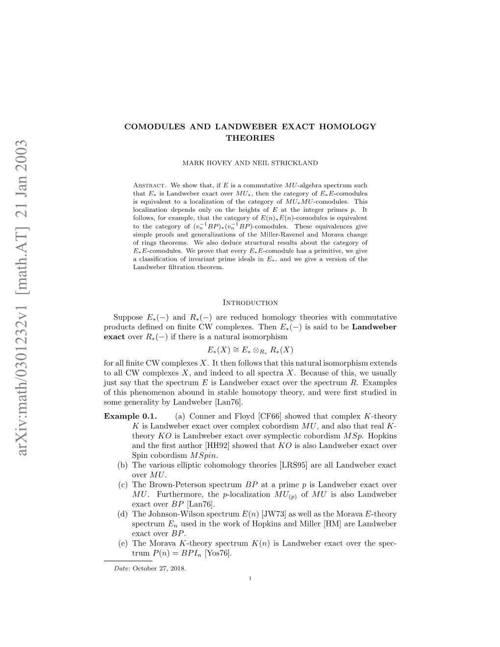 Arxiv:Math/0301232V1 [Math.AT] 21 Jan 2003 Rdcsdﬁe Nﬁiec Opee.Then Complexes