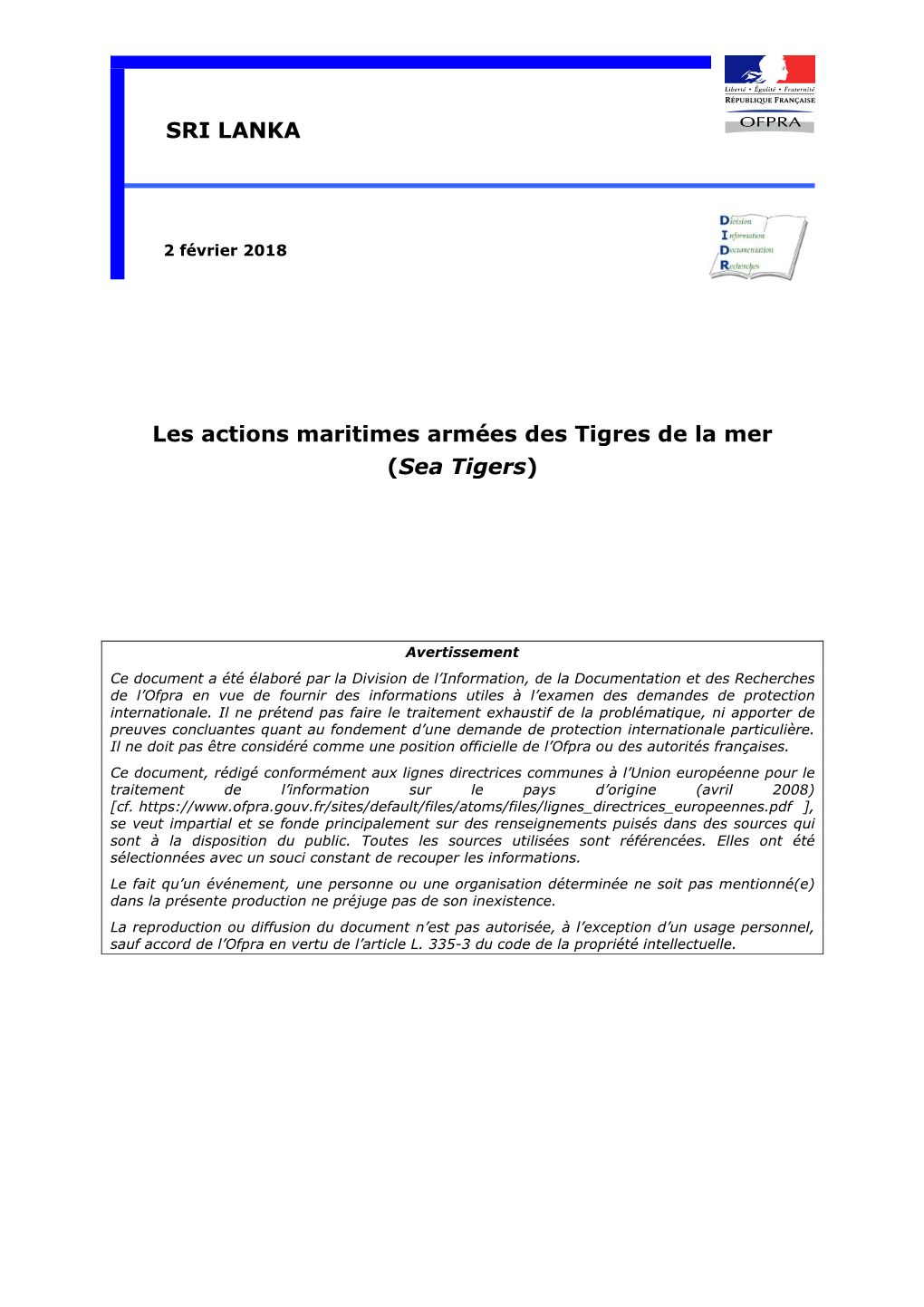 Les Actions Maritimes Armées Des Tigres De La Mer (Sea Tigers) SRI LANKA