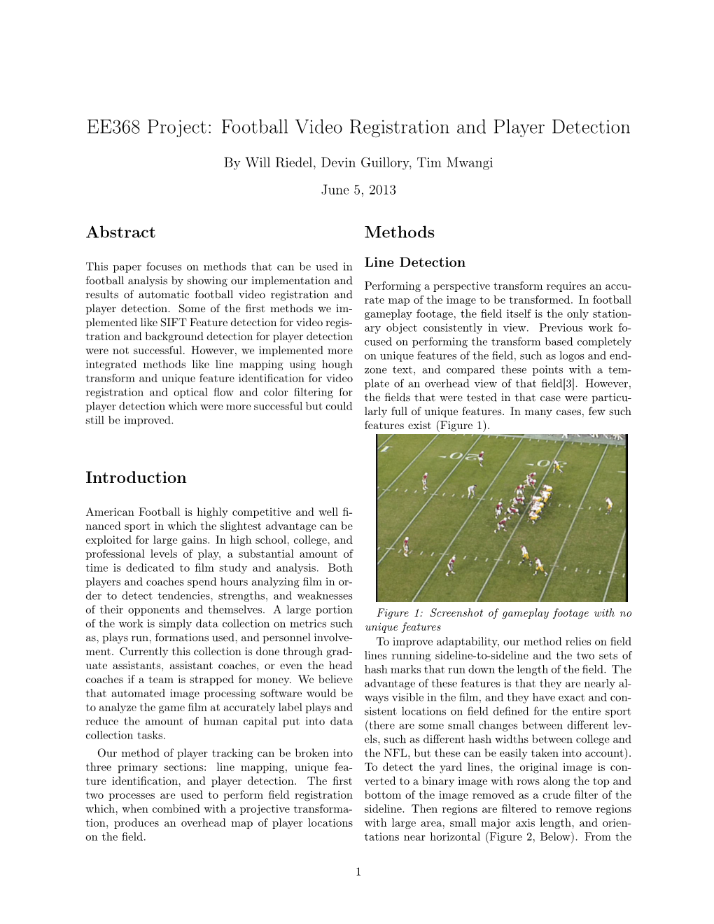 EE368 Project: Football Video Registration and Player Detection