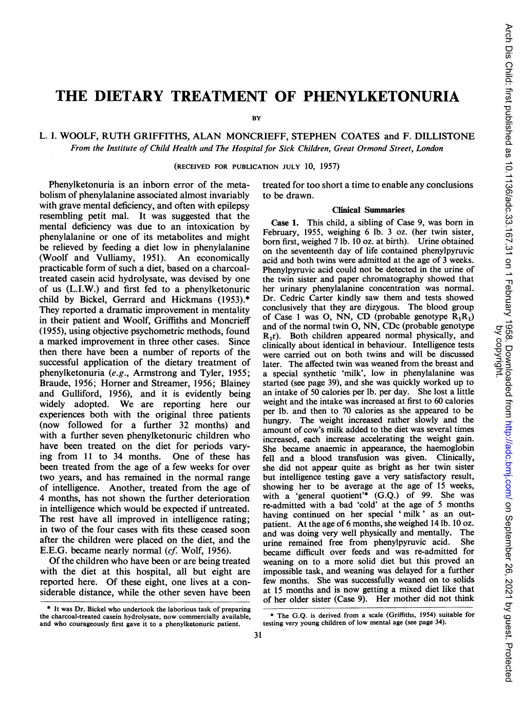 The Dietary Treatmentof Phenylketonuria