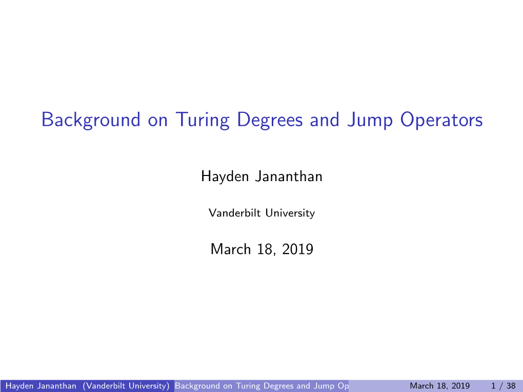 Background on Turing Degrees and Jump Operators