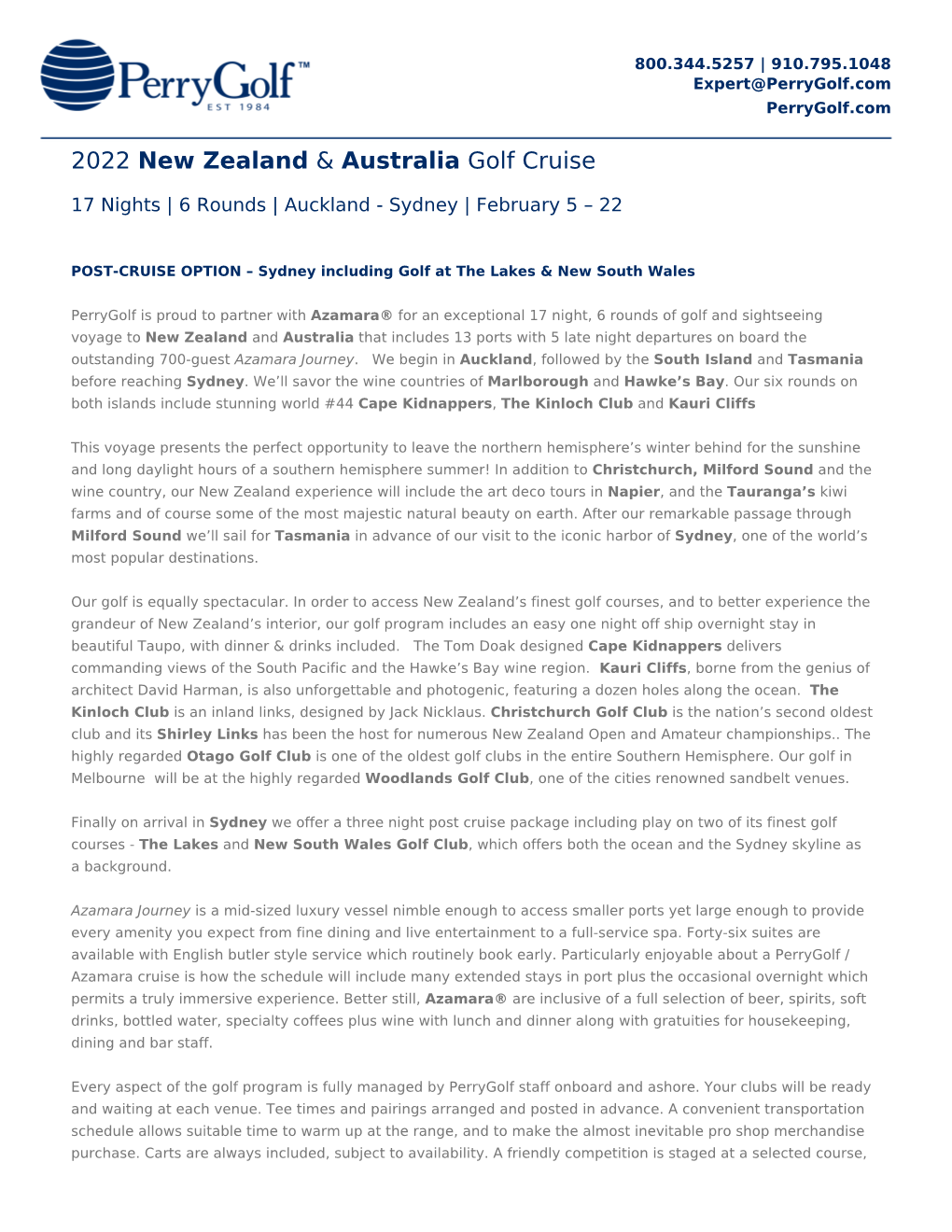 2022 New Zealand & Australia Golf Cruise