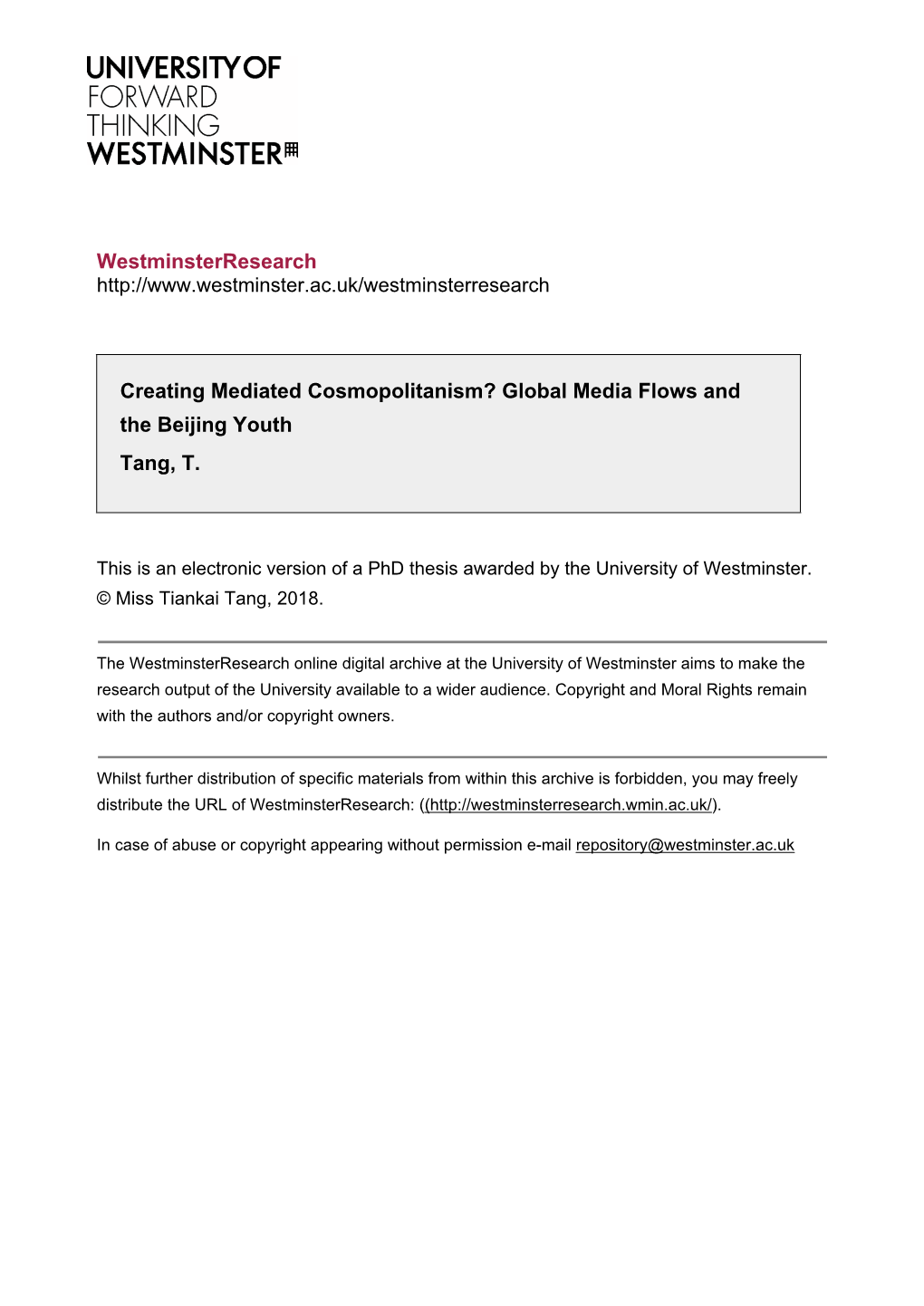 Global Media Flows and the Beijing Youth Tang, T