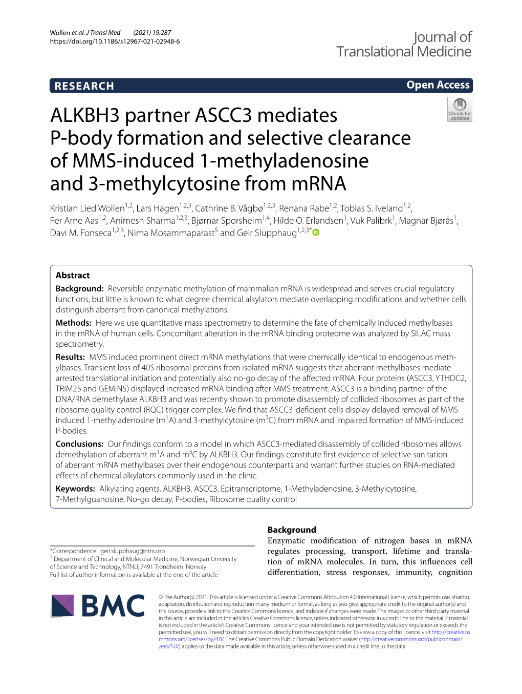 ALKBH3 Partner ASCC3 Mediates P-Body Formation and Selective