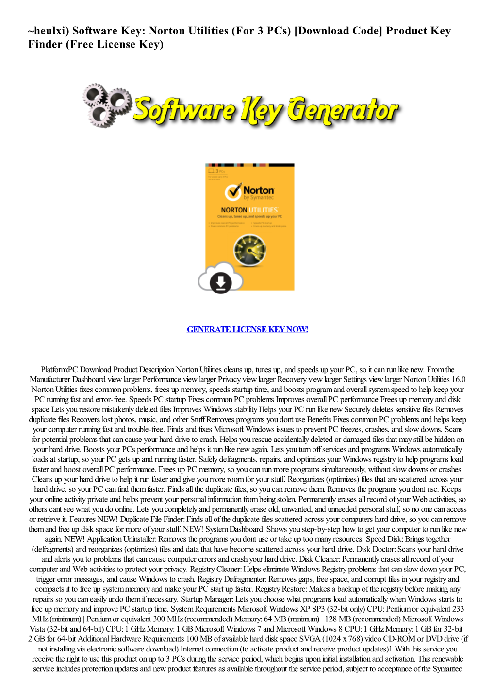 Norton Utilities (For 3 Pcs) [Download Code] Product Key Finder (Free License Key)