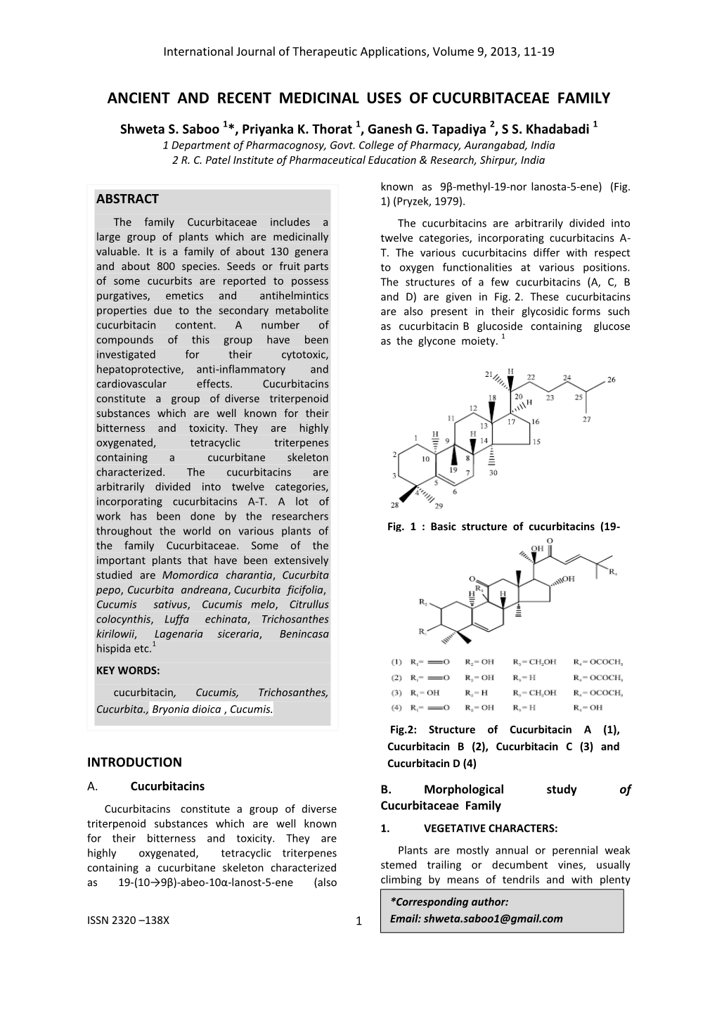 Ancient and Recent Medicinal Uses of Cucurbitaceae Family