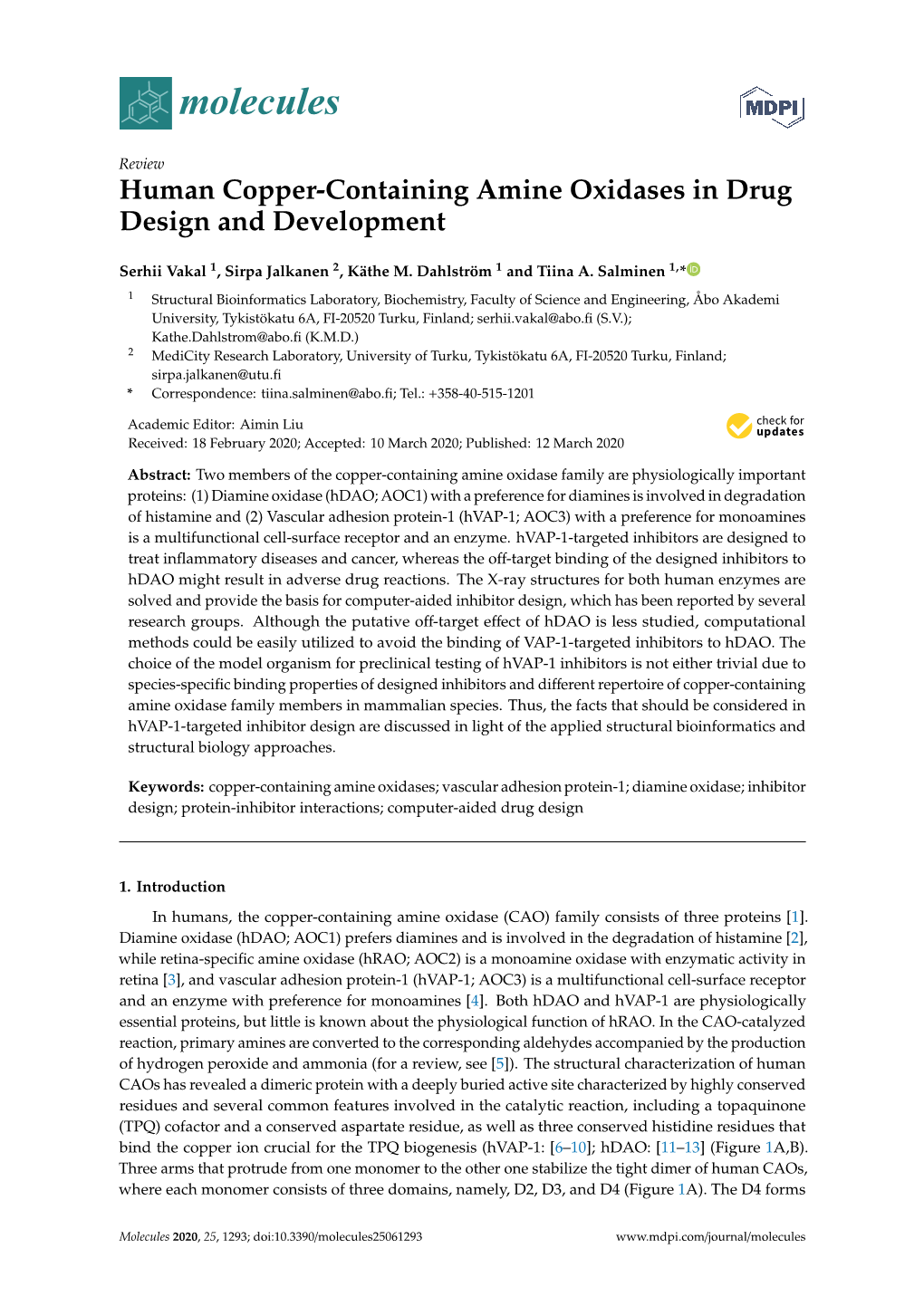 Human Copper-Containing Amine Oxidases in Drug Design and Development