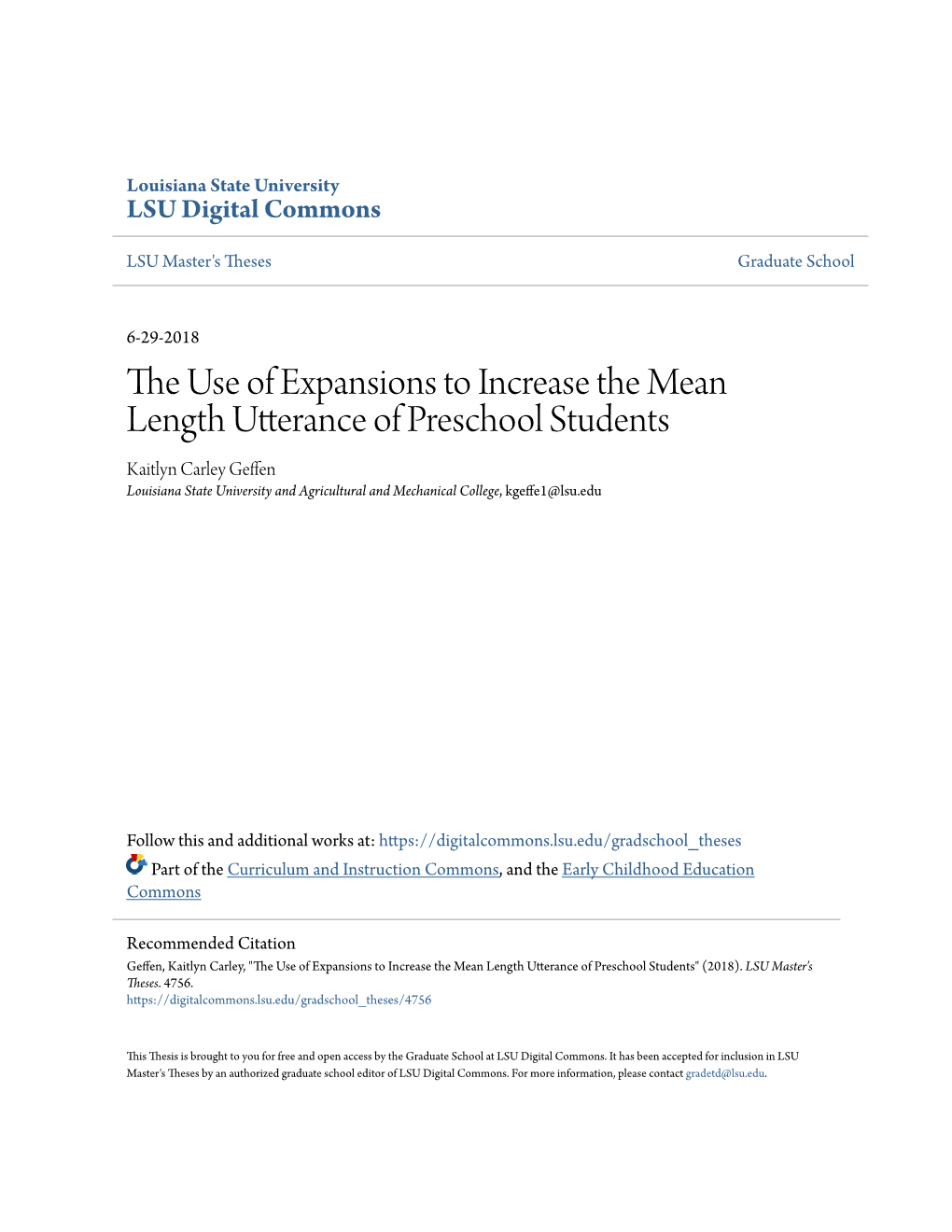 The Use of Expansions to Increase the Mean Length Utterance of Preschool Students