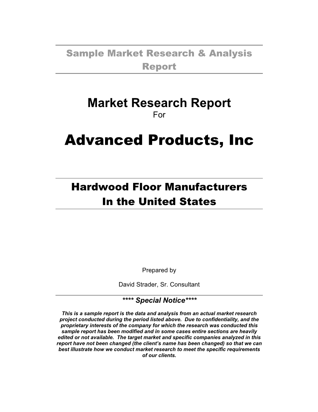 Sample Market Research & Analysis Report