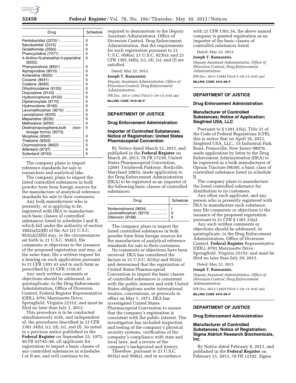 Federal Register/Vol. 78, No. 104/Thursday, May 30, 2013/Notices