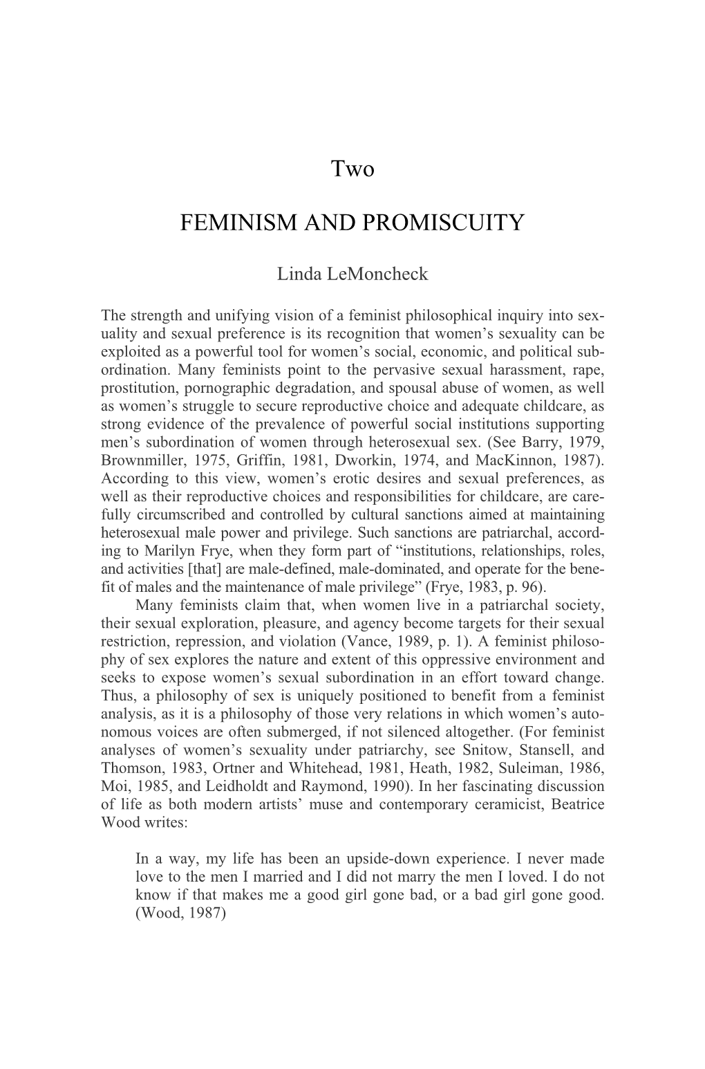 Two FEMINISM and PROMISCUITY
