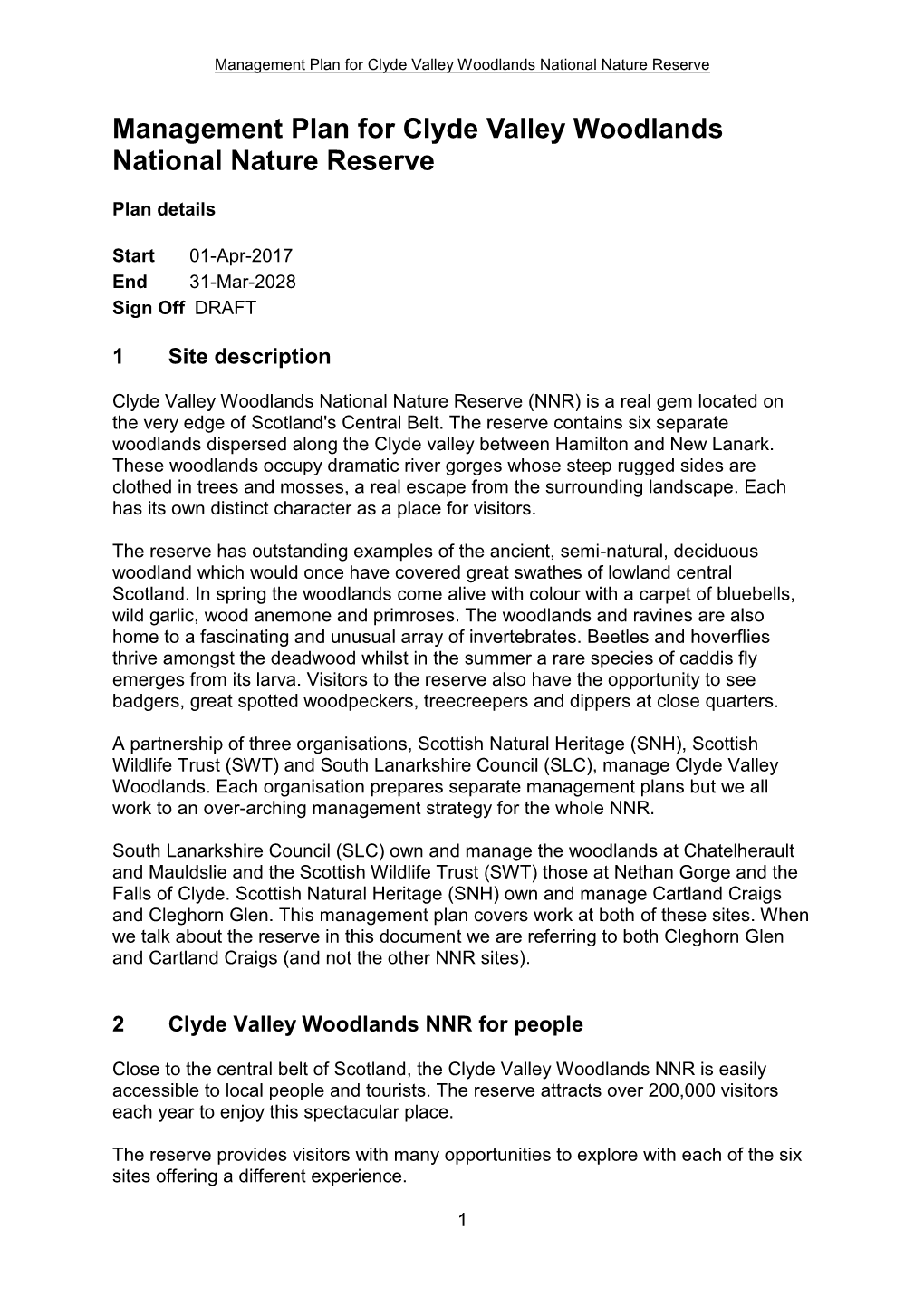 Preliminary Site Management Plan