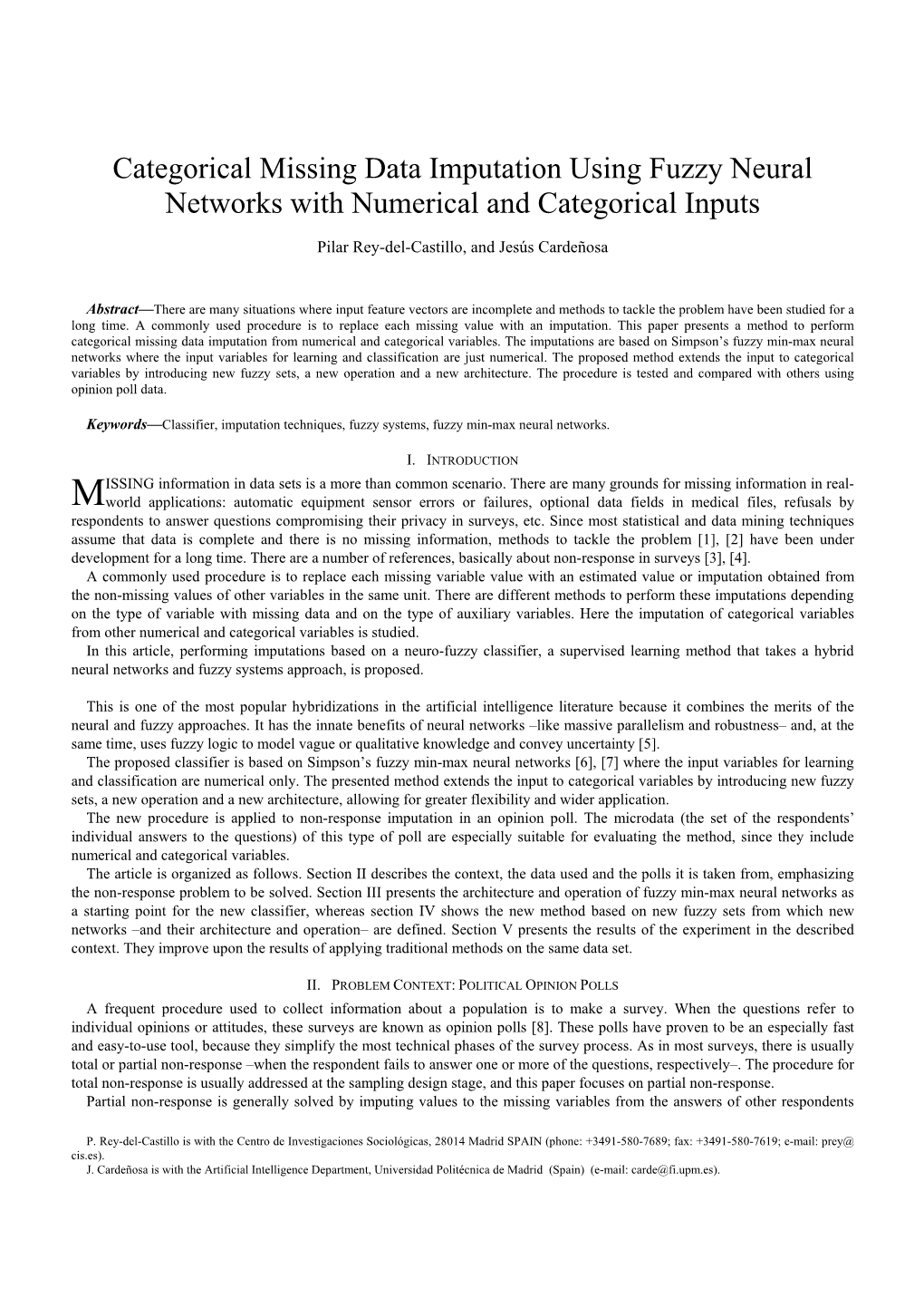 Categorical Missing Data Imputation Using Fuzzy Neural Networks with Numerical and Categorical Inputs