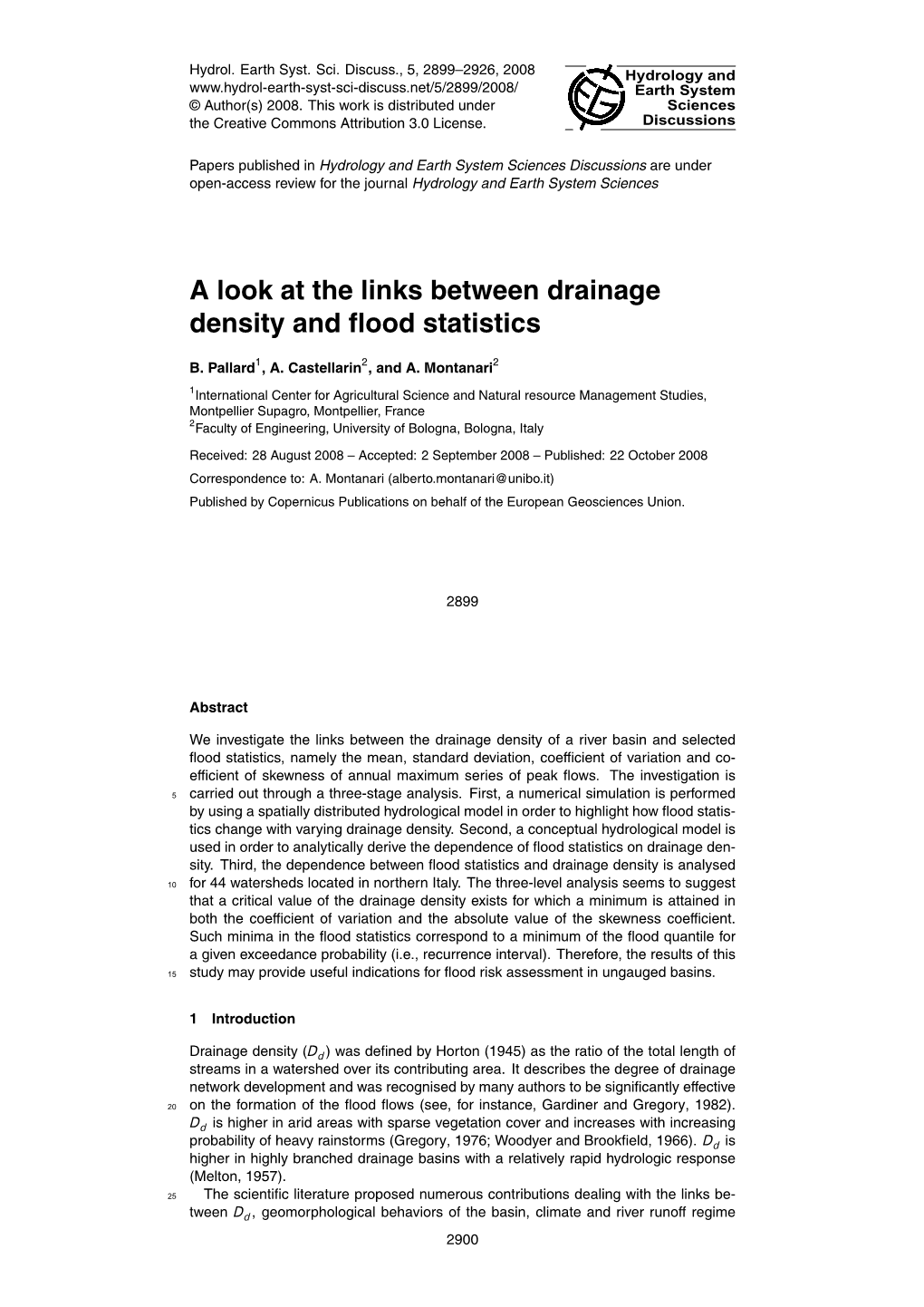 A Look at the Links Between Drainage Density and Flood Statistics