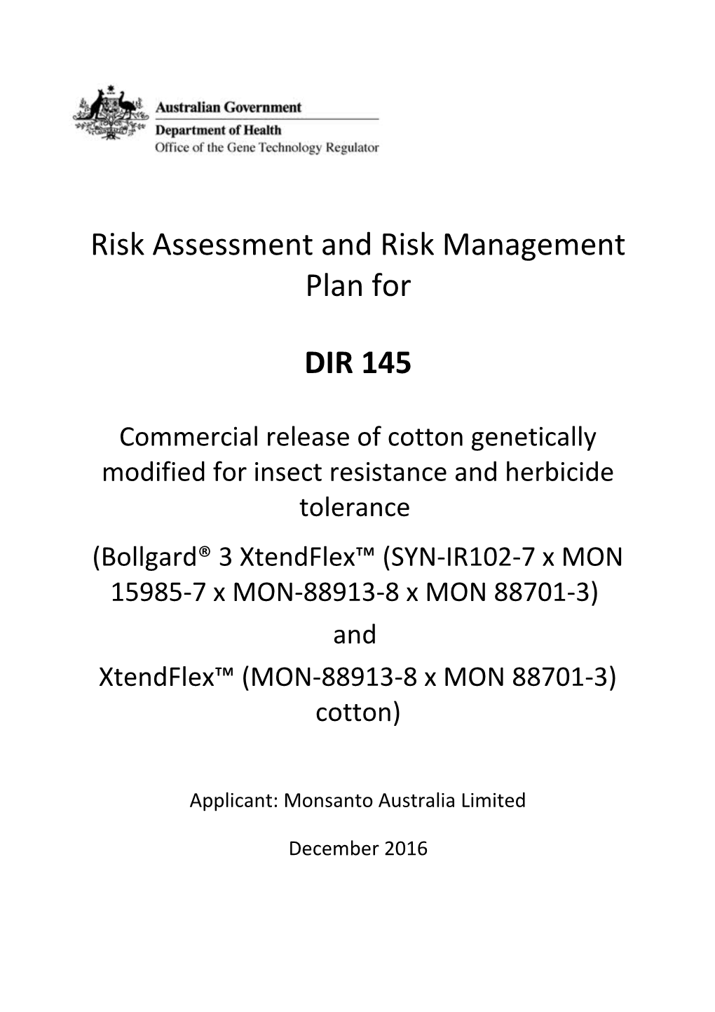 Risk Assessment and Risk Management Plan For