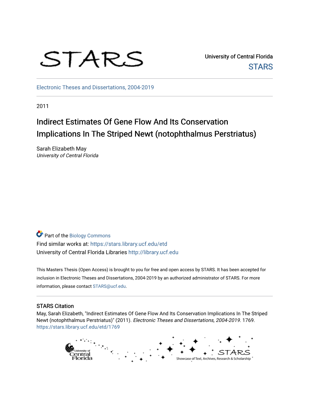 Indirect Estimates of Gene Flow and Its Conservation Implications in the Striped Newt (Notophthalmus Perstriatus)