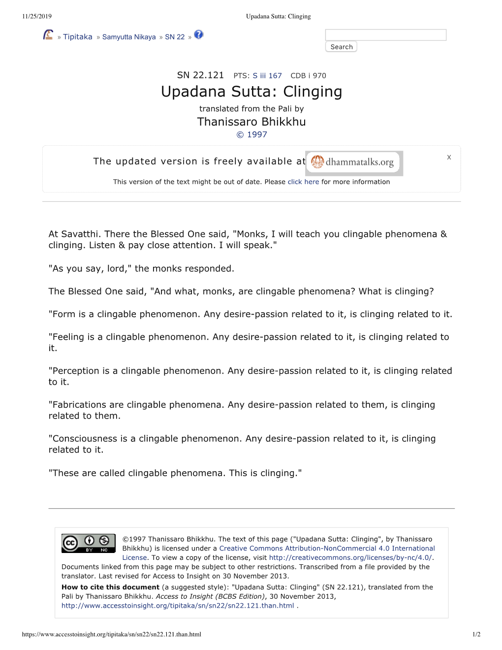 Upadana Sutta: Clinging