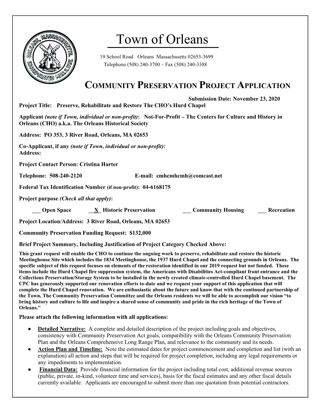 Community Preservation Project Application