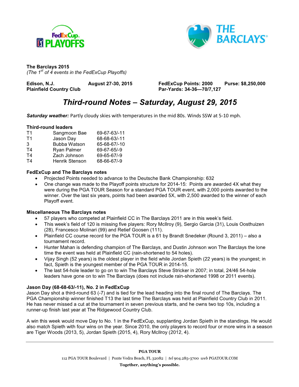 Third-Round Notes – Saturday, August 29, 2015
