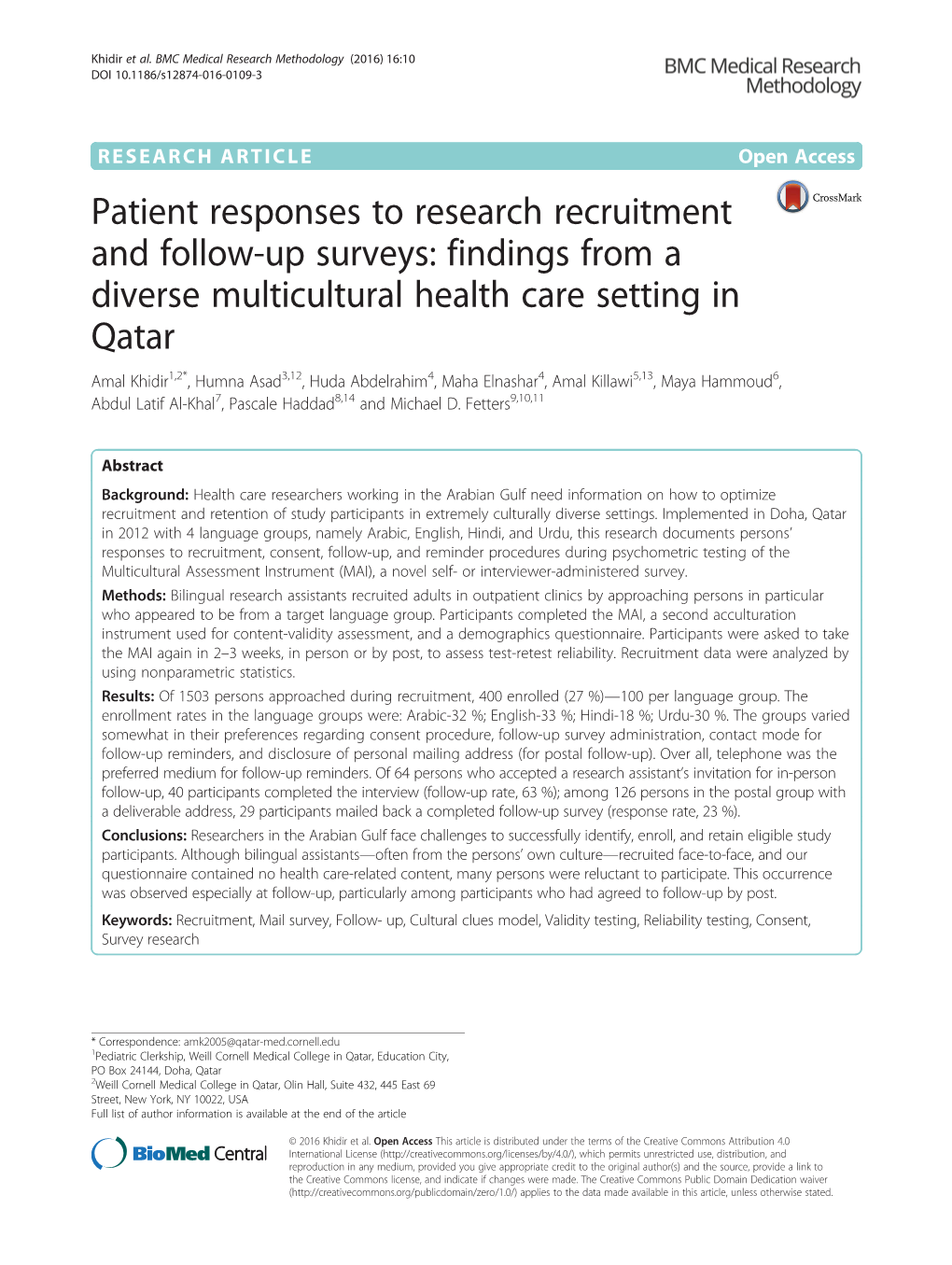 Patient Responses to Research Recruitment and Follow-Up Surveys