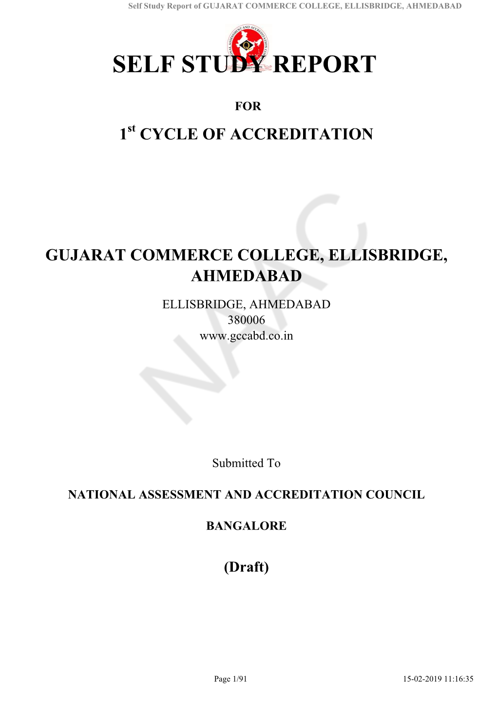 Self Study Report of GUJARAT COMMERCE COLLEGE, ELLISBRIDGE, AHMEDABAD